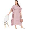 imagePlus Size Kaftan Women Dress Stylish Cotton Kimono Maxi Dresses for Evening WearRust Floral