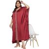 imageWomen Embroidery Kaftan Dress Satin Silk Plus Size Soft Embroidered African Caftan Maxi Dresses for LadiesJester Red