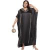 imageWomen Long Kaftan Plus Size Satin Soft Embroidery Swimsuit Cover Up Embroidered Work Caftan Gown Dress for LadiesBlack