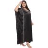 imageWomen Long Kaftan Plus Size Satin Soft Embroidery Swimsuit Cover Up Embroidered Work Caftan Gown Dress for LadiesBlack