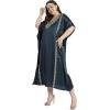 imageWomen Long Kaftan Plus Size Satin Soft Embroidery Swimsuit Cover Up Embroidered Work Caftan Gown Dress for LadiesDarkest Spruce