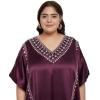 imageWomen Long Kaftan Plus Size Satin Soft Embroidery Swimsuit Cover Up Embroidered Work Caftan Gown Dress for LadiesGrape Wine