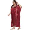 imageWomen Long Kaftan Plus Size Satin Soft Embroidery Swimsuit Cover Up Embroidered Work Caftan Gown Dress for LadiesJester Red