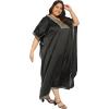 imageWomen Plus Size Kaftan Dress Stylish Satin Sequences Maxi Evening Cover Up Dresses Kimono Sleeve Casual WearBlack