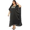imageWomen Plus Size Kaftan Dress Stylish Satin Sequences Maxi Evening Cover Up Dresses Kimono Sleeve Casual WearBlack