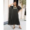 imageWomen Plus Size Kaftan Dress Stylish Satin Sequences Maxi Evening Cover Up Dresses Kimono Sleeve Casual WearBlack
