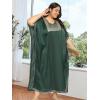 imageWomen Plus Size Kaftan Dress Stylish Satin Sequences Maxi Evening Cover Up Dresses Kimono Sleeve Casual WearBottle Green