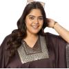 imageWomen Plus Size Kaftan Dress Stylish Satin Sequences Maxi Evening Cover Up Dresses Kimono Sleeve Casual WearChocolate Brown