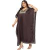 imageWomen Plus Size Kaftan Dress Stylish Satin Sequences Maxi Evening Cover Up Dresses Kimono Sleeve Casual WearChocolate Brown