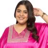 imageWomen Plus Size Kaftan Dress Stylish Satin Sequences Maxi Evening Cover Up Dresses Kimono Sleeve Casual WearMagenta PinkCherry