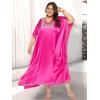 imageWomen Plus Size Kaftan Dress Stylish Satin Sequences Maxi Evening Cover Up Dresses Kimono Sleeve Casual WearMagenta PinkCherry