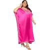 imageWomen Plus Size Kaftan Dress Stylish Satin Sequences Maxi Evening Cover Up Dresses Kimono Sleeve Casual WearMagenta PinkCherry