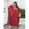 imageWomen Plus Size Kaftan Dress Stylish Satin Sequences Maxi Evening Cover Up Dresses Kimono Sleeve Casual WearMaroonWine