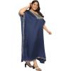 imageWomen Plus Size Kaftan Dress Stylish Satin Sequences Maxi Evening Cover Up Dresses Kimono Sleeve Casual WearNavy Blue