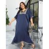 imageWomen Plus Size Kaftan Dress Stylish Satin Sequences Maxi Evening Cover Up Dresses Kimono Sleeve Casual WearNavy Blue