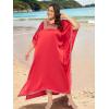 imageWomen Plus Size Kaftan Dress Stylish Satin Sequences Maxi Evening Cover Up Dresses Kimono Sleeve Casual WearRed