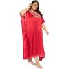 imageWomen Plus Size Kaftan Dress Stylish Satin Sequences Maxi Evening Cover Up Dresses Kimono Sleeve Casual WearRed