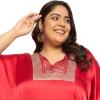 imageWomen Plus Size Kaftan Dress Stylish Satin Sequences Maxi Evening Cover Up Dresses Kimono Sleeve Casual WearRed