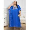 imageWomen Plus Size Kaftan Dress Stylish Satin Sequences Maxi Evening Cover Up Dresses Kimono Sleeve Casual WearRoyal Blue