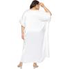 imageWomen Plus Size Kaftan Dress Stylish Satin Sequences Maxi Evening Cover Up Dresses Kimono Sleeve Casual WearWhite