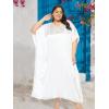 imageWomen Plus Size Kaftan Dress Stylish Satin Sequences Maxi Evening Cover Up Dresses Kimono Sleeve Casual WearWhite