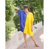 imageWomen Short Tunic Kaftan Plus Size Satin Silk Swimsuit Cover Ups Double Color Mini Caftan Pajama DressesRoyal Blue  Lemon Chrome