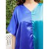 imageWomen Short Tunic Kaftan Plus Size Satin Silk Swimsuit Cover Ups Double Color Mini Caftan Pajama DressesRoyal Blue  Teal