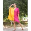 imageWomen Short Tunic Kaftan Plus Size Satin Silk Swimsuit Cover Ups Double Color Mini Caftan Pajama DressesSun Flower  Pink
