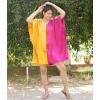 imageWomen Short Tunic Kaftan Plus Size Satin Silk Swimsuit Cover Ups Double Color Mini Caftan Pajama DressesSun Flower  Pink