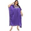 imageWomen Plus Size Kaftan Dress Stylish Satin Sequences Maxi Evening Cover Up Dresses Kimono Sleeve Casual WearDark Purple