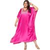 imageWomen Plus Size Kaftan Dress Stylish Satin Sequences Maxi Evening Cover Up Dresses Kimono Sleeve Casual WearMagenta PinkCherry