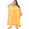 imageWomen Plus Size Kaftan Dress Stylish Satin Sequences Maxi Evening Cover Up Dresses Kimono Sleeve Casual WearYellow
