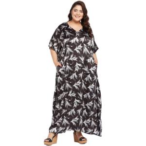 imageCaftans for Women Plus Size Long Satin Pocket Kaftan Dress Beach Swimsuit Cover Up Maxi House DressesBlack  White