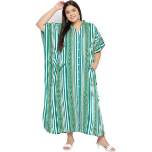 imageKaftan Plus Size Women Dress Button Down Kimono Side Slit Maxi Dresses Two Side Pocket Caftan for Evening WearGreen  White