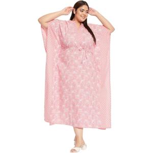 imagePlus Size Kaftan Women Dress Stylish Cotton Kimono Maxi Dresses for Evening WearPink