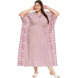 imagePlus Size Kaftan Women Dress Stylish Cotton Kimono Maxi Dresses for Evening WearRust Floral