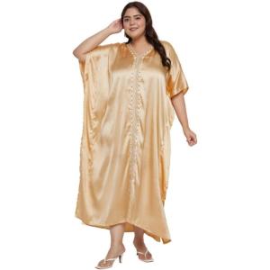 imageWomen Embroidery Kaftan Dress Satin Silk Plus Size Soft Embroidered African Caftan Maxi Dresses for LadiesApricot Gelato