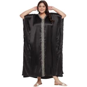 imageWomen Embroidery Kaftan Dress Satin Silk Plus Size Soft Embroidered African Caftan Maxi Dresses for LadiesBlack