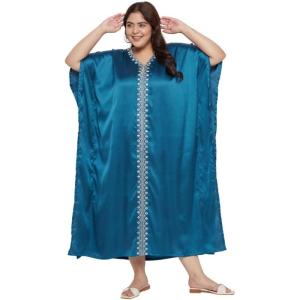 imageWomen Embroidery Kaftan Dress Satin Silk Plus Size Soft Embroidered African Caftan Maxi Dresses for LadiesCorsair Blue