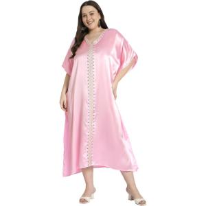 imageWomen Embroidery Kaftan Dress Satin Silk Plus Size Soft Embroidered African Caftan Maxi Dresses for LadiesCrystal Rose