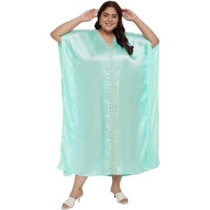 imageWomen Embroidery Kaftan Dress Satin Silk Plus Size Soft Embroidered African Caftan Maxi Dresses for LadiesIce Green