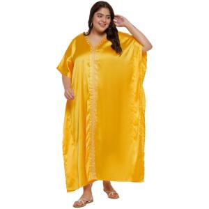 imageWomen Embroidery Kaftan Dress Satin Silk Plus Size Soft Embroidered African Caftan Maxi Dresses for LadiesLemon Chrome