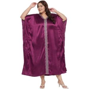 imageWomen Embroidery Kaftan Dress Satin Silk Plus Size Soft Embroidered African Caftan Maxi Dresses for LadiesPurple Passion