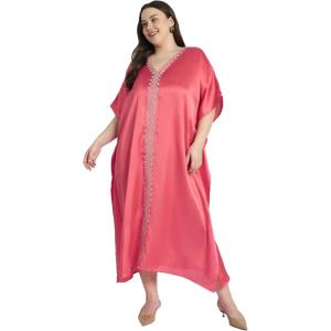 imageWomen Embroidery Kaftan Dress Satin Silk Plus Size Soft Embroidered African Caftan Maxi Dresses for LadiesSugar Coral