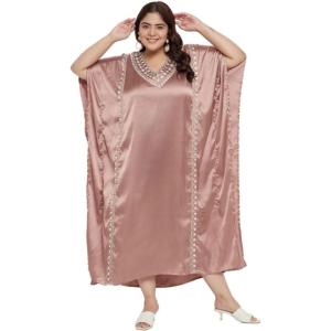 imageWomen Long Kaftan Plus Size Satin Soft Embroidery Swimsuit Cover Up Embroidered Work Caftan Gown Dress for LadiesWithered Rose