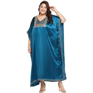 imageWomen Plus Size Kaftan Dress Stylish Satin Sequences Maxi Evening Cover Up Dresses Kimono Sleeve Casual WearCorsair Blue