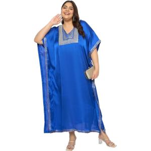 imageWomen Plus Size Kaftan Dress Stylish Satin Sequences Maxi Evening Cover Up Dresses Kimono Sleeve Casual WearRoyal Blue