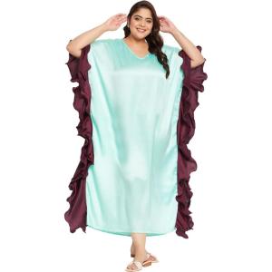 imageWomen Plus Size Ruffle Kaftan Dress Loungewear ampamp Comfortable Maxi Dresses Kimono Sleeve GownSky Blue  Brown