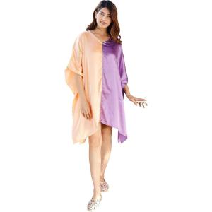 imageWomen Short Tunic Kaftan Plus Size Satin Silk Swimsuit Cover Ups Double Color Mini Caftan Pajama DressesApricot Tan  Dahlia Purple