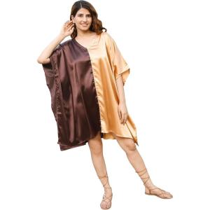imageWomen Short Tunic Kaftan Plus Size Satin Silk Swimsuit Cover Ups Double Color Mini Caftan Pajama DressesBrunette Brown  Banana Cream